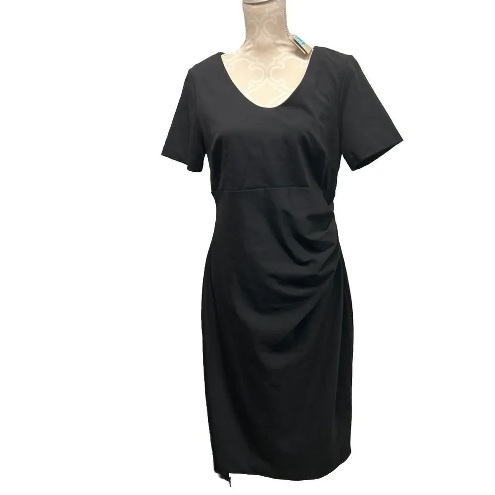 Boden Women Madison Ponte Dress Knee Length Black  Sz 12 V Neck Shirred NWT